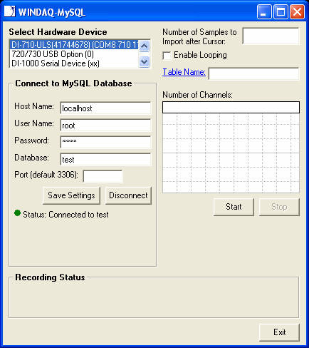 WinDaq/MySQL Window